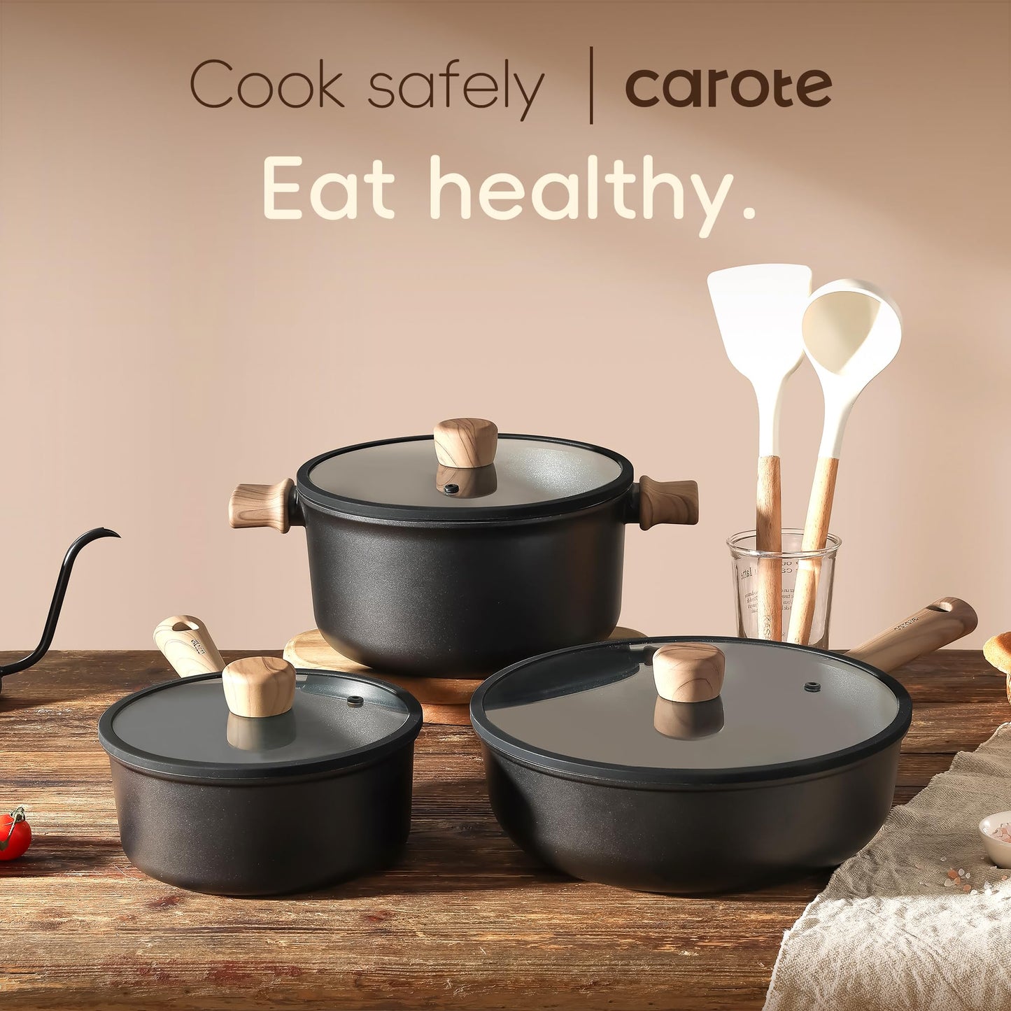 CAROTE Nonstick Soup Pot With Lid, 7.9Qt Non Stick StockPot Large Cooking Pot with Lid, Titanium - containing Soup Pot, Induction Compatible, PFOA/PFOS Free