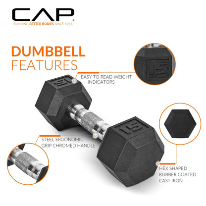 CAP Barbell 150 LB Coated Hex Dumbbell Weight Set with Vertical Rack, Black, New Edition