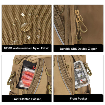 Piscifun Fishing Tackle Backpack with Rod & Gear Holder, Lightweight Outdoor Water-Resistant Fishing Shoulder Storage Bag