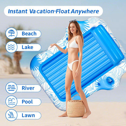 Inflatable Pool Lounger Float for Adults - 70" x 60" JIANYHW X-Large Beach Sun Tan Tub Pool Lounge Raft Sunbathing Pool Floaties with 2 Food/Drink Holder, Blow Up Tanning Pool Bed Floating Mat