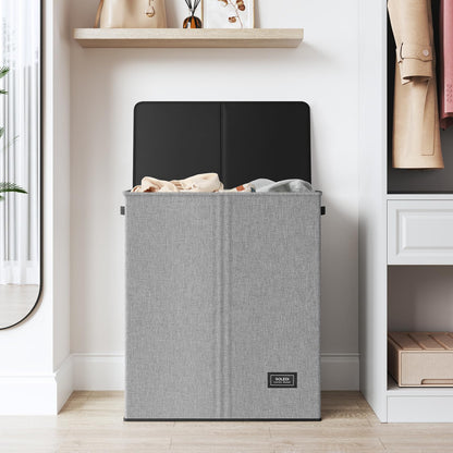 SOLEDI Double Laundry Hamper with Lid and Removable bag, Large Laundry Basket 2 Section with handles, Collapsible Dirty Clothes Hampers for Laundry, Bedroom, Dorm, College
