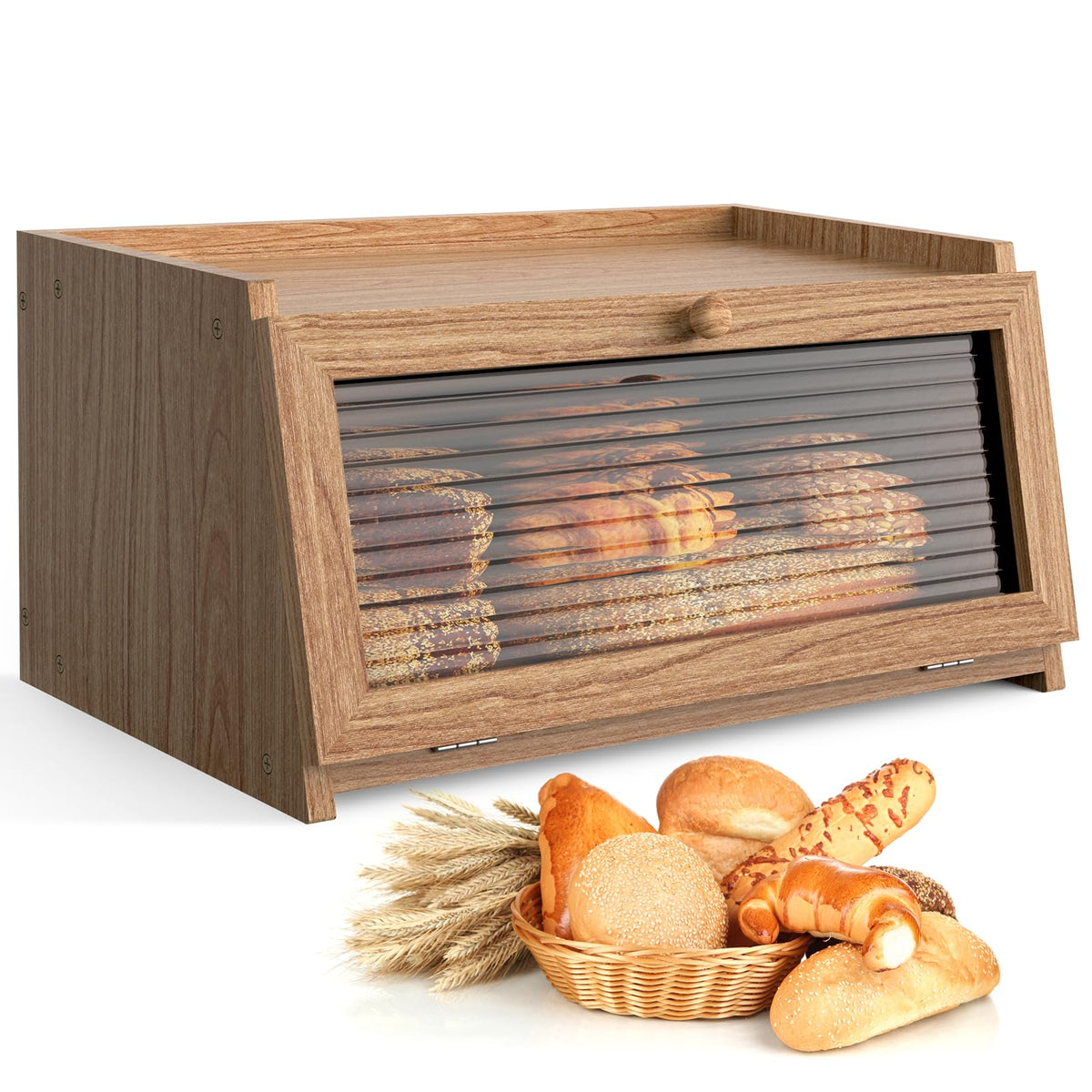 LOHASOK Bread Box for Kitchen Countertop Large Bread Box Farmhouse Bread Container Bread Storage with Window Bread Holder