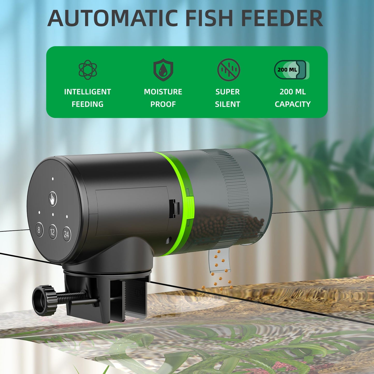 FREESEA Automatic Fish Feeder for Aquarium: Auto Fish Food Dispenser with Timer for Small Tank Betta Turtle - Battery Vacation Self Feeding for Flakes