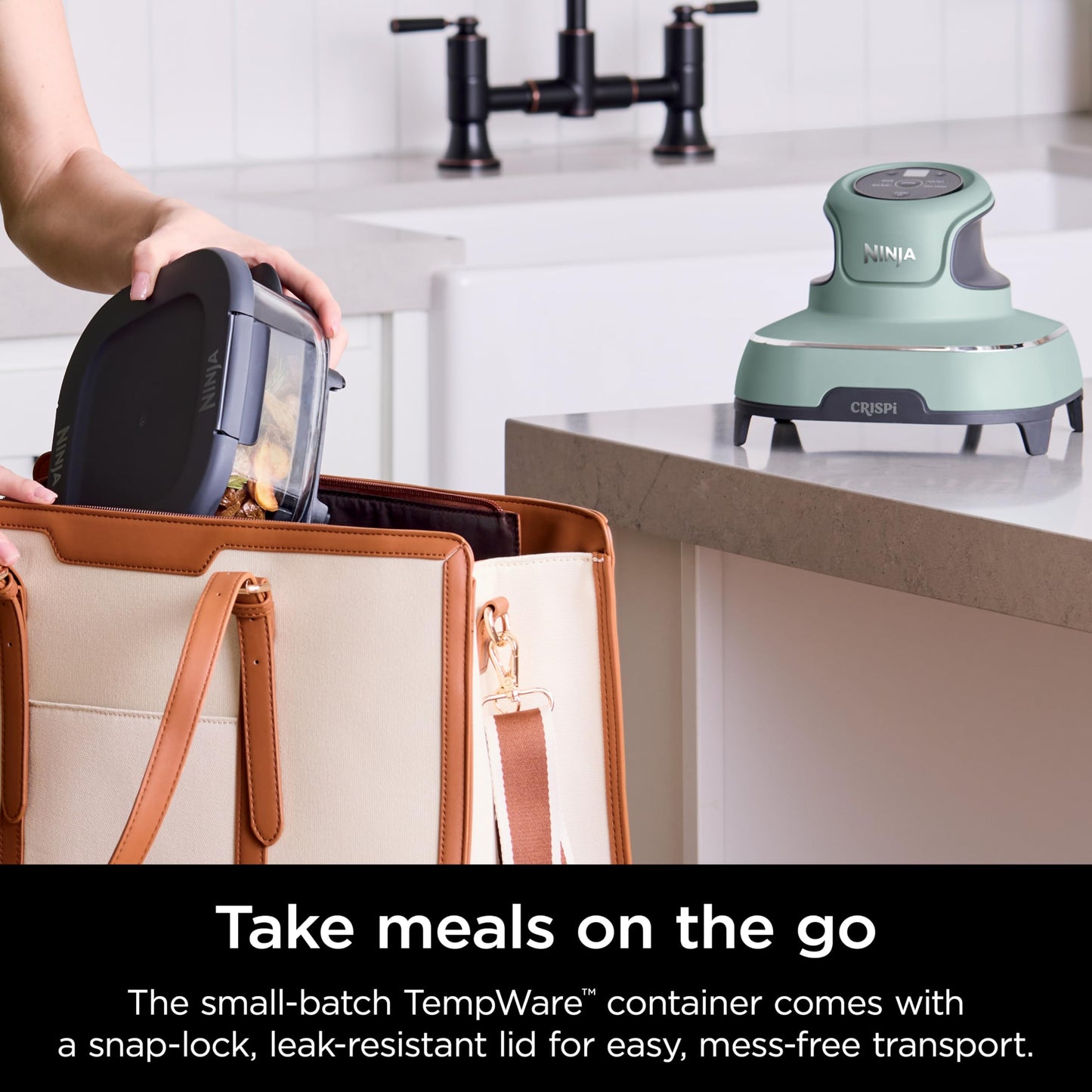 Ninja Crispi Air Fryer, Microwave, Freezer & Dishwasher Safe, Non Toxic Glass Portable Cooking System, 4 QT & 6 Cup Glass Containers with Storage Lids, Easy Meals, Air Fry, Bake, Green, FN101SG