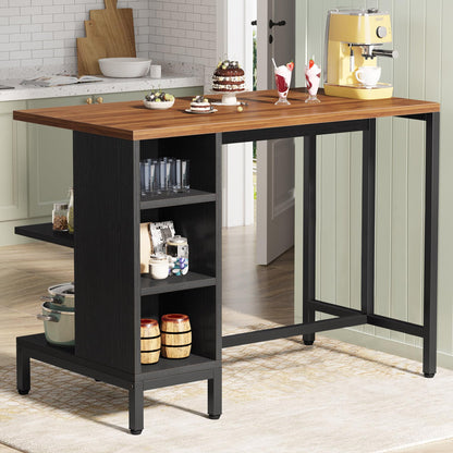 Tribesigns Kitchen Island, Kitchen Shelf Kitchen Bar Table with 5 Open Storage Shelves and Large Worktop, Industrial Butcher Block Island (Stools Not Included)