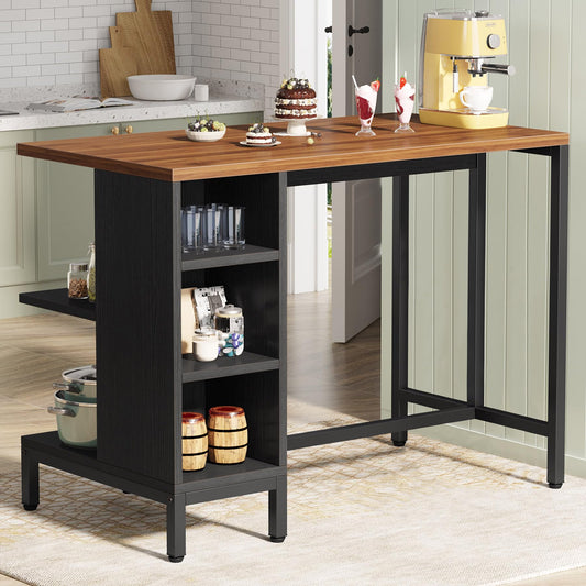 Tribesigns Kitchen Island, Kitchen Shelf Kitchen Bar Table with 5 Open Storage Shelves and Large Worktop, Industrial Butcher Block Island (Stools Not Included)