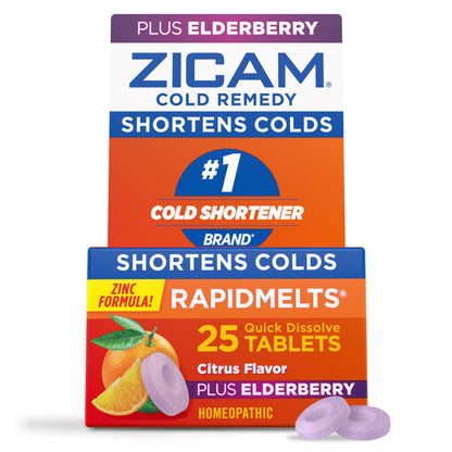 Zicam Cold Remedy Zinc RapidMelts, Elderberry Citrus Flavor, Homeopathic, Cold Shortening Medicine, Shortens Cold Duration, 25 Count