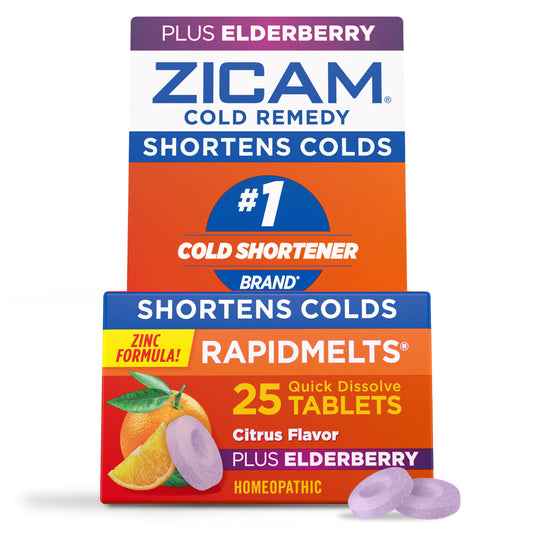 Zicam Cold Remedy Zinc RapidMelts, Elderberry Citrus Flavor, Homeopathic, Cold Shortening Medicine, Shortens Cold Duration, 25 Count
