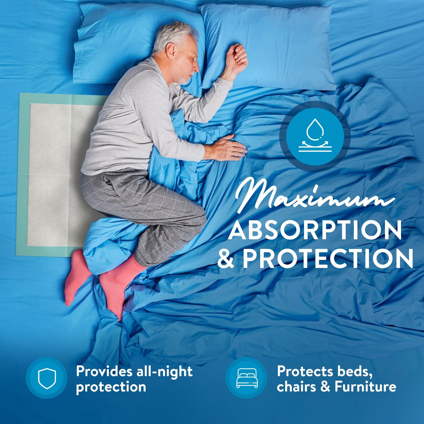 Inspire Extra Large Super Absorbent Disposable Bed Pads for Incontinence (36" X 36" Pack of 50) Ultra Thick and Absorbent Underpads Chux Adults, Puppies, Dogs Kids Furniture Protection