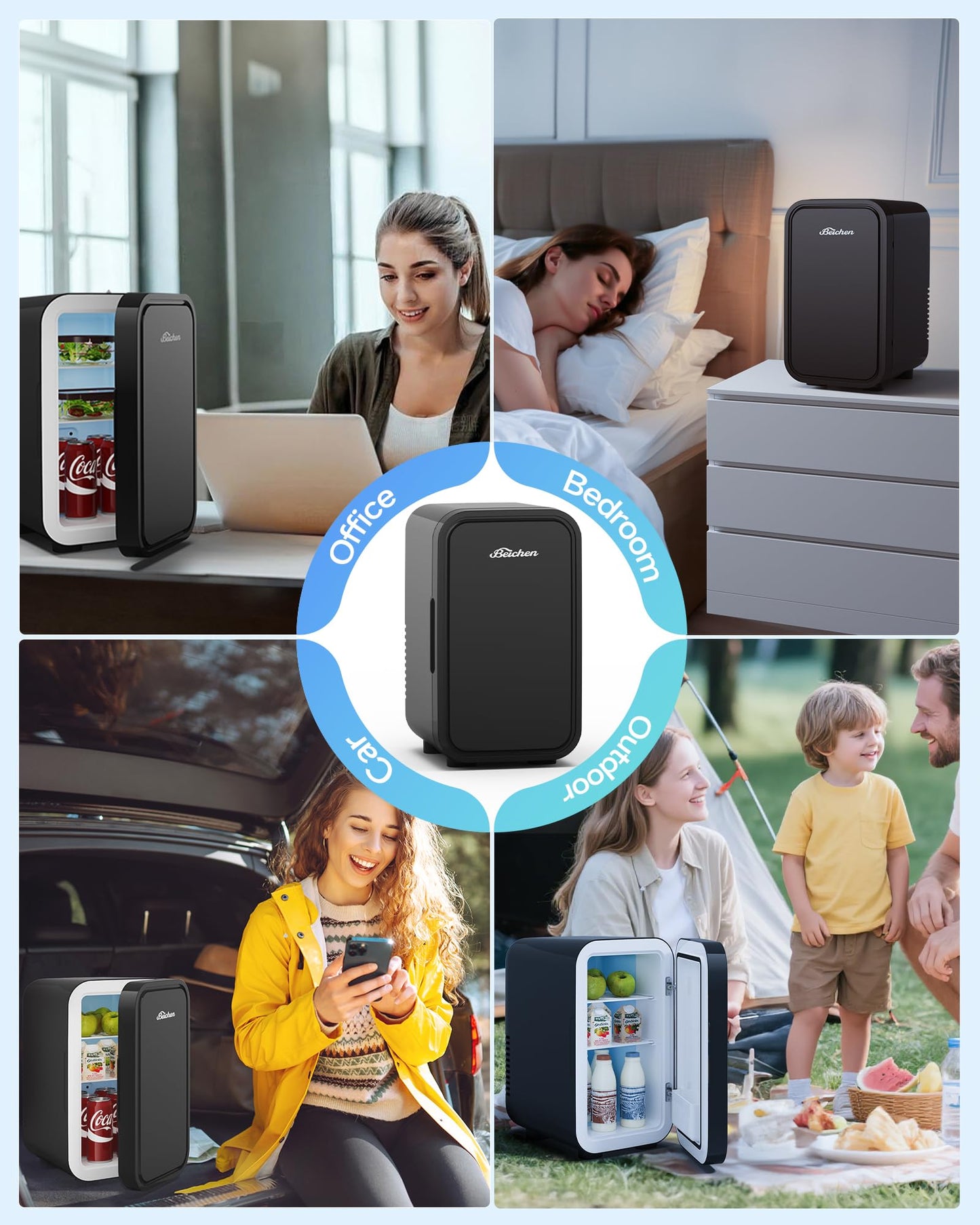 BEICHEN Mini Fridge,6 Liter / 8 Can Small Fridge for Bedroom, Car, Office & Dorm, AC100-120 V/DC 12 V Portable Thermoelectric Cooler & Warmer for Skincare, Food, Drinks,Black ﻿