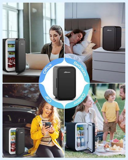 BEICHEN Mini Fridge,6 Liter / 8 Can Small Fridge for Bedroom, Car, Office & Dorm, AC100-120 V/DC 12 V Portable Thermoelectric Cooler & Warmer for Skincare, Food, Drinks,Black ﻿