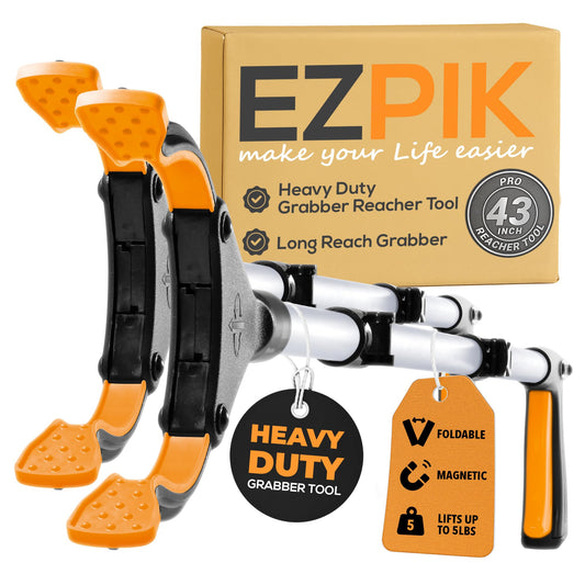 EZPIK Pro 43" Foldable Grabber Reacher Tool for Seniors - Grabbers for Elderly Reaching Tool Heavy Duty Pickup Trash Picker Upper Equipment - Claw Grabber Stick for Reaching Aids, Weed Gripper 2-Pack