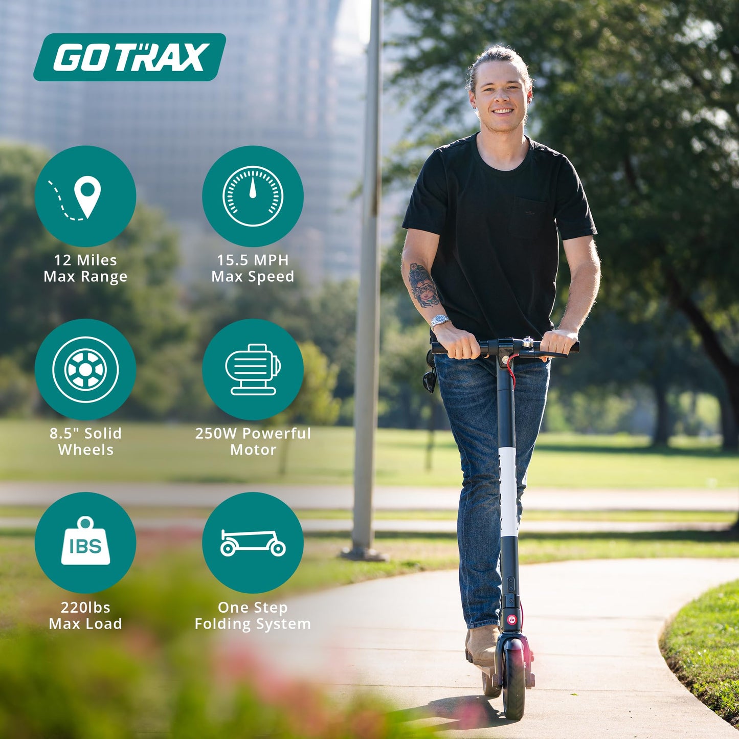 Gotrax GXL V2 Electric Scooter, 8.5" Solid Tire, Max 12 Mile and 15.5Mph Speed Power by 250W Motor, Lightweight 25.95lb and Cruise Control, Aluminum Alloy Frame Foldable Escooter for 13+ Teens Adults