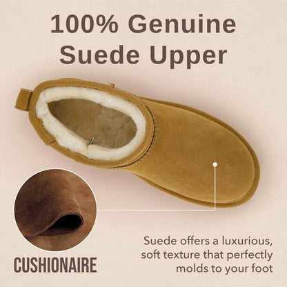 CUSHIONAIRE Hip 2 Genuine Suede Ankle Boots for Women, Cozy Faux Shearling Lining Pull On Winter Womens Boots, CHESTNUT 10