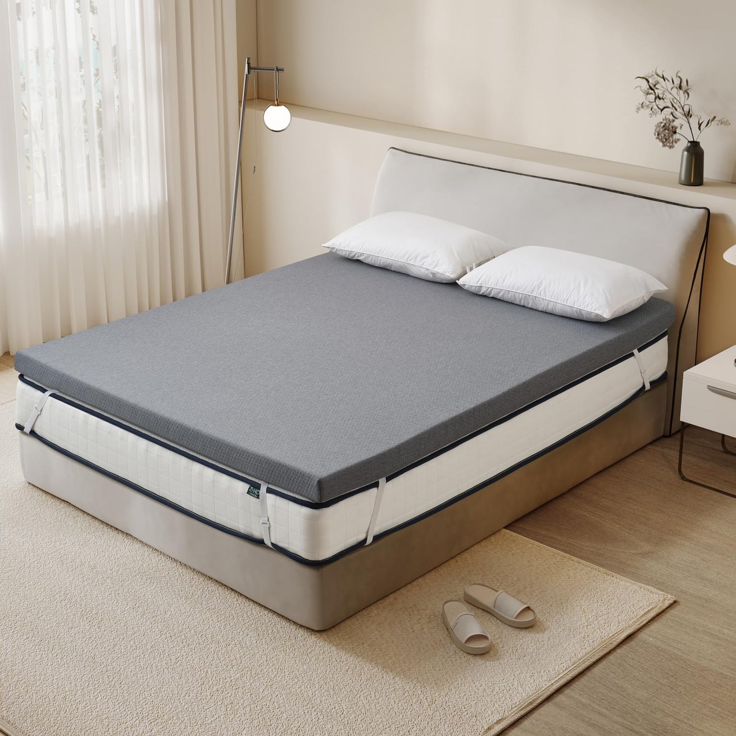 3 Inch Full Memory Foam Mattress Topper,Cooling Gel Bed Topper with Premium Removable Skin-Friendly Non-Slip Cover, High Density Ventilated Mattress Pad CertiPUR-US & Oeko-Tex Certified, Grey