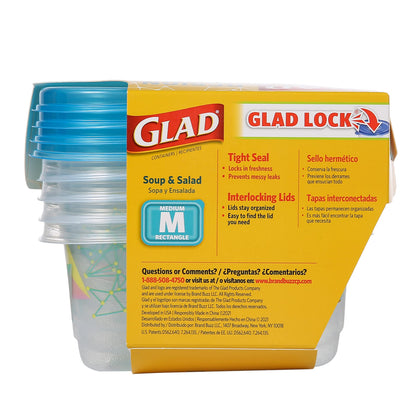 Glad GladWare Design Series Food Storage Containers with Lids, Medium Rectangle BPA Free Plastic for Meal Prep and Lunches, Tight Seal, Microwave and Dishwasher Safe, 24 Oz, 4 Count - 6 Pack
