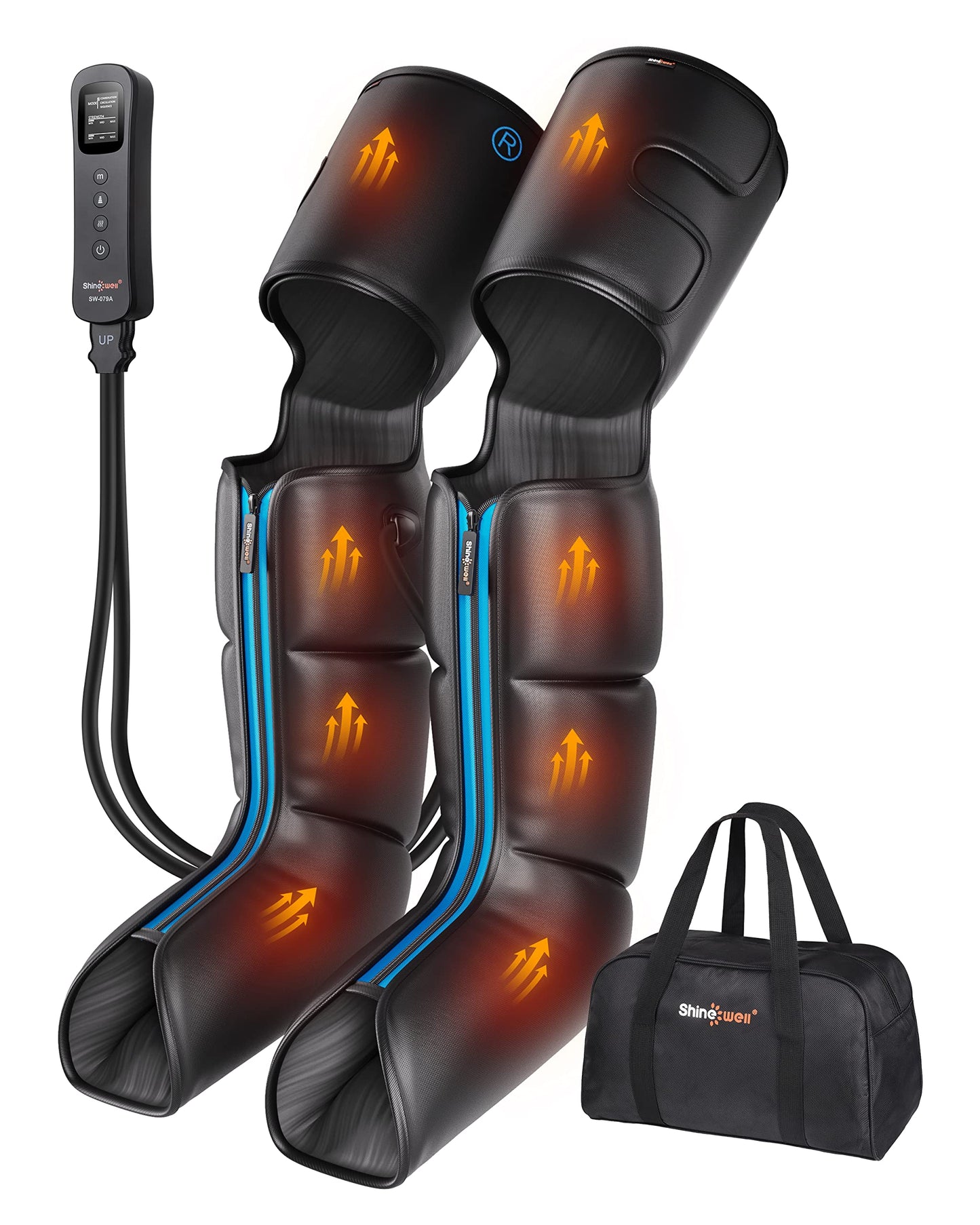 SHINE WELL Leg Massager with Heat and Compression, Leg Massager for Circulation and Pain Relief, Full Leg Massager with 3 Heat 3 Modes 3 Intensities, for Athletes Runner Cyclist, FSA HSA Approved