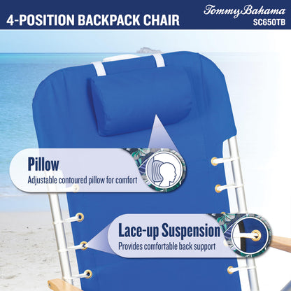 Tommy Bahama Hi-Boy 17" Seat Height 4-Position Lace-Up Suspension Folding Beach Backpack Chair, 1-Pack, Red and Blue Stripe