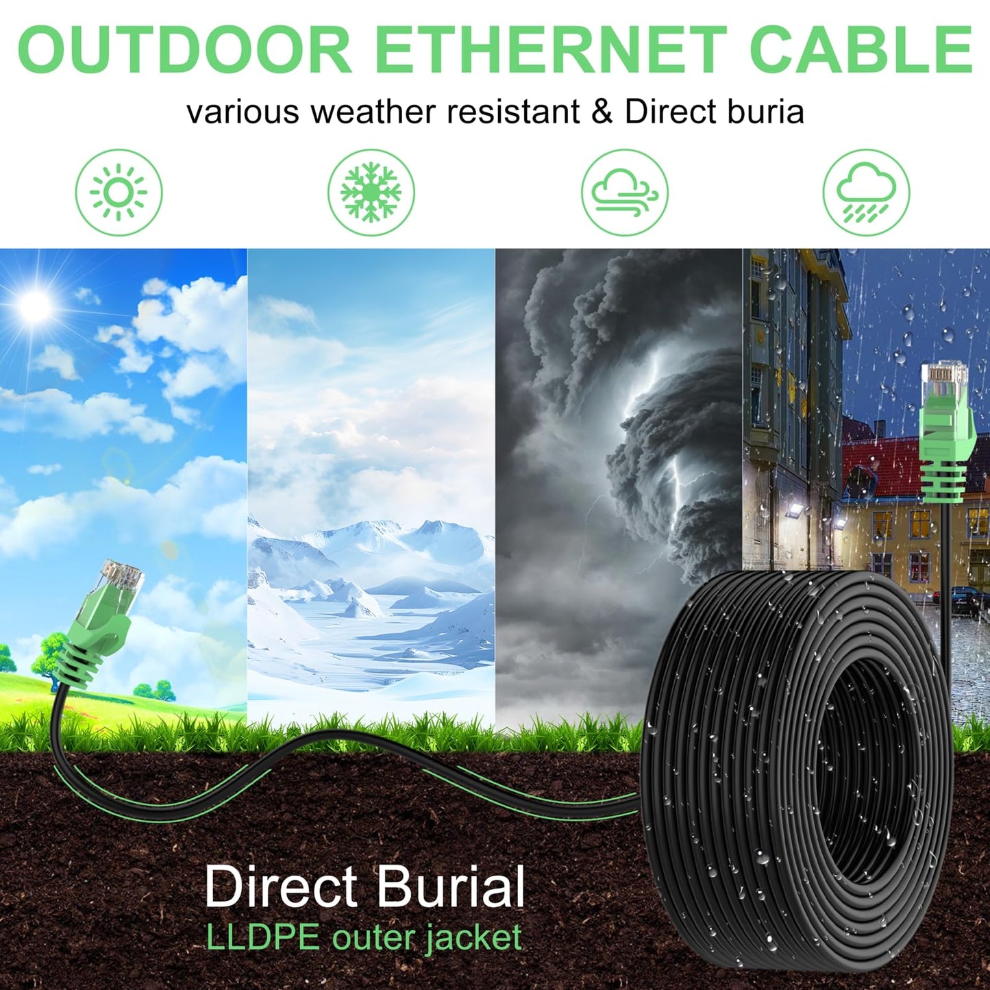 LEKVKM Cat 6 Ethernet Cable 200 ft High Speed 23AWG RJ45 Internet Cable for Outdoor & Indoor Support CAT6 Network Solid Black Computer LAN for PC，200Feet