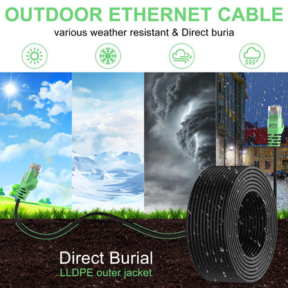 LEKVKM Cat 6 Ethernet Cable 200 ft High Speed 23AWG RJ45 Internet Cable for Outdoor & Indoor Support CAT6 Network Solid Black Computer LAN for PC，200Feet