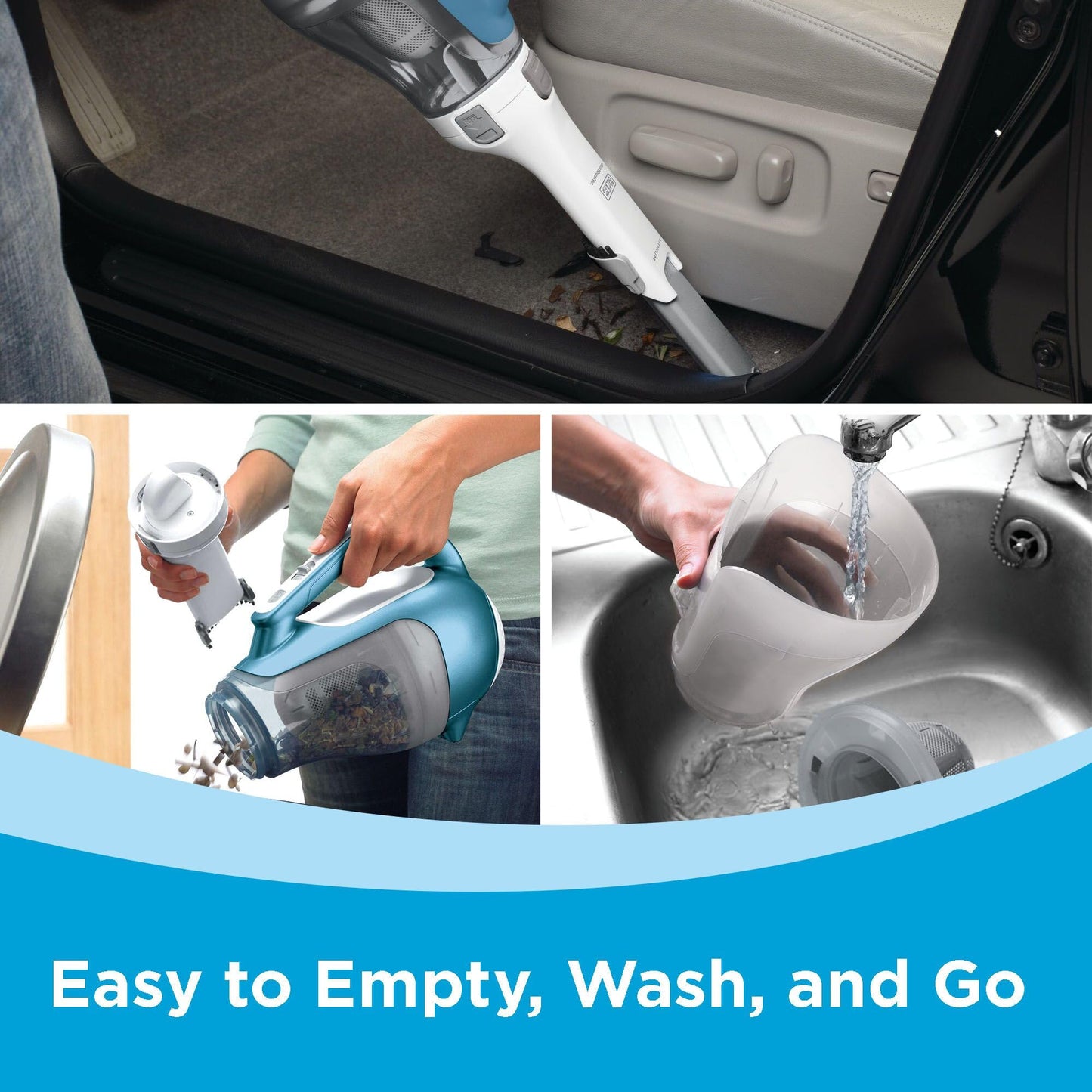 BLACK+DECKER dustbuster AdvancedClean Handheld Vacuum Cordless, Compact Home and Car Vacuum with Crevice Tool ,Rotating Nozzle and Charging Station, Large Dust Bowl (CHV1410L)