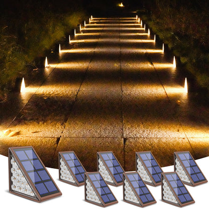 NIORSUN Solar Deck Step Lights,8 Pack Warm White Solar Step Lights for Outside Waterproof Auto On Off,Solar Lights for Steps,Stair,Patio,Yard,Porch,Front Door,Sidewalk,Deck Decor（Brown）