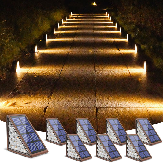 NIORSUN Solar Deck Step Lights,8 Pack Warm White Solar Step Lights for Outside Waterproof Auto On Off,Solar Lights for Steps,Stair,Patio,Yard,Porch,Front Door,Sidewalk,Deck Decor（Brown）