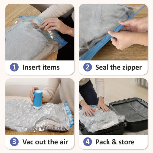 Cozy Essential Travel Vacuum Storage Bags with Rechargeable Cordless USB Pump, Space Saver Bags for Luggage, Suitcase, Carry-On, for Clothes, Blankets, Bedding & Seasonal Storage,15 Combo
