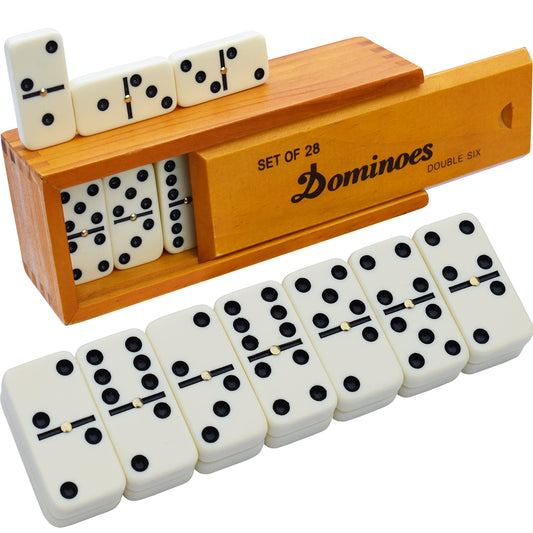 Queensell Dominos Set for Adults – Dominoes - Classic Board Games, Double 6 Dominoes Family Games for Kids and Adults - Double Six Standard Dominos Set 28 Tiles with Wood Case, Juegos de Mesa