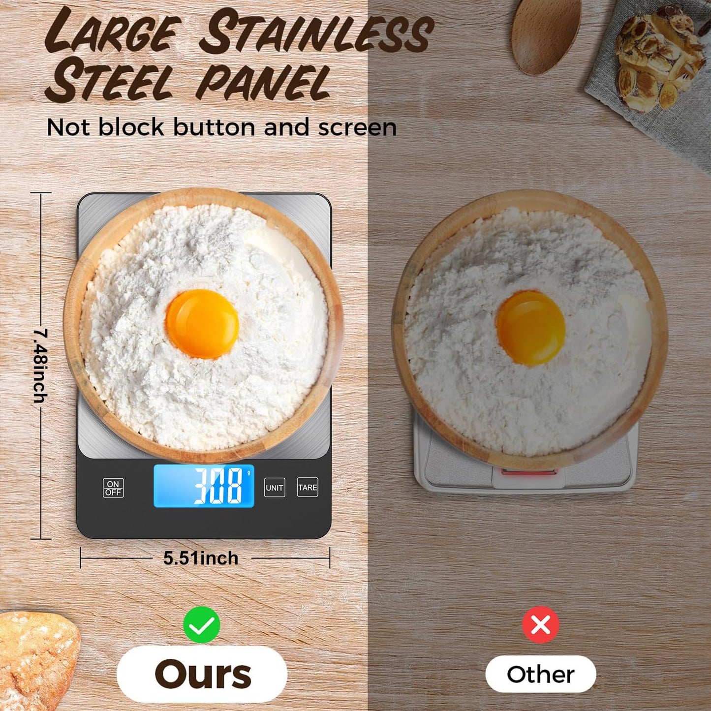 NASA-Grade 33lb Digital Kitchen Scale, Precisely Measures Grams and Ounces for Baking and Cooking, Waterproof Tempered Glass