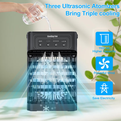 Portable Air Conditioners, 2025 Upgraded 4-IN-1 Portable AC Unit with 3 Cool Mist &Speeds, 7 Night Light & 2-8H Timer Evaporative Air Cooler, Personal Mini Air Conditioner for Bedroom, Camping, Office