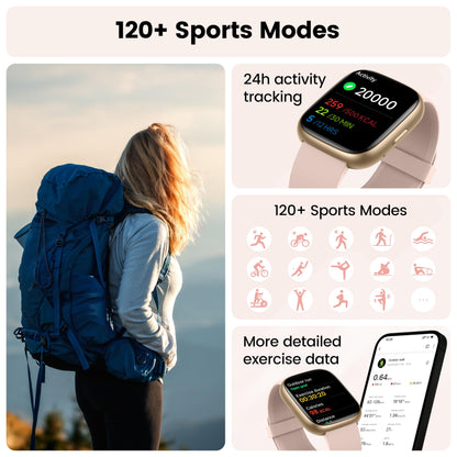 Smart Watch with Alexa Built-in, 1.83" HD Touchscreen Fitness Tracker with Bluetooth Calling, Fitness Watch with Heart Rate/Sleep Monitor/120+ Sports, IP68 Waterproof Smartwatch for Android iOS, Pink