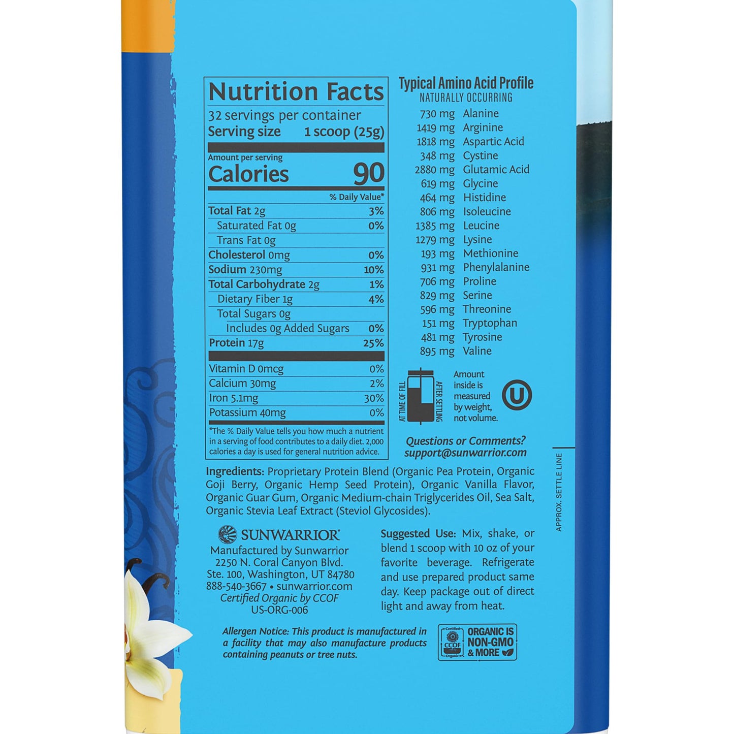 Organic Plant Based Protein Powder | Vegan Organic Protein Powder Vanilla Flavored with BCAA Amino Acids & Hemp Seed Pea Blend | Non-GMO Soy Dairy Filler & Gluten Free (Vanilla, 32 Servings)