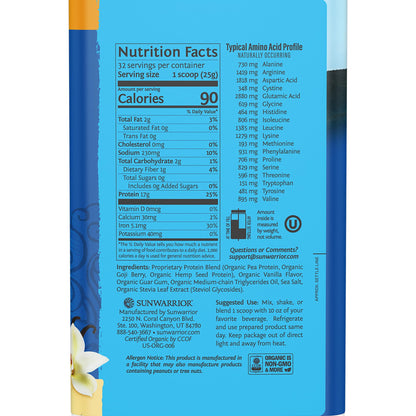 Organic Plant Based Protein Powder | Vegan Organic Protein Powder Vanilla Flavored with BCAA Amino Acids & Hemp Seed Pea Blend | Non-GMO Soy Dairy Filler & Gluten Free (Vanilla, 32 Servings)