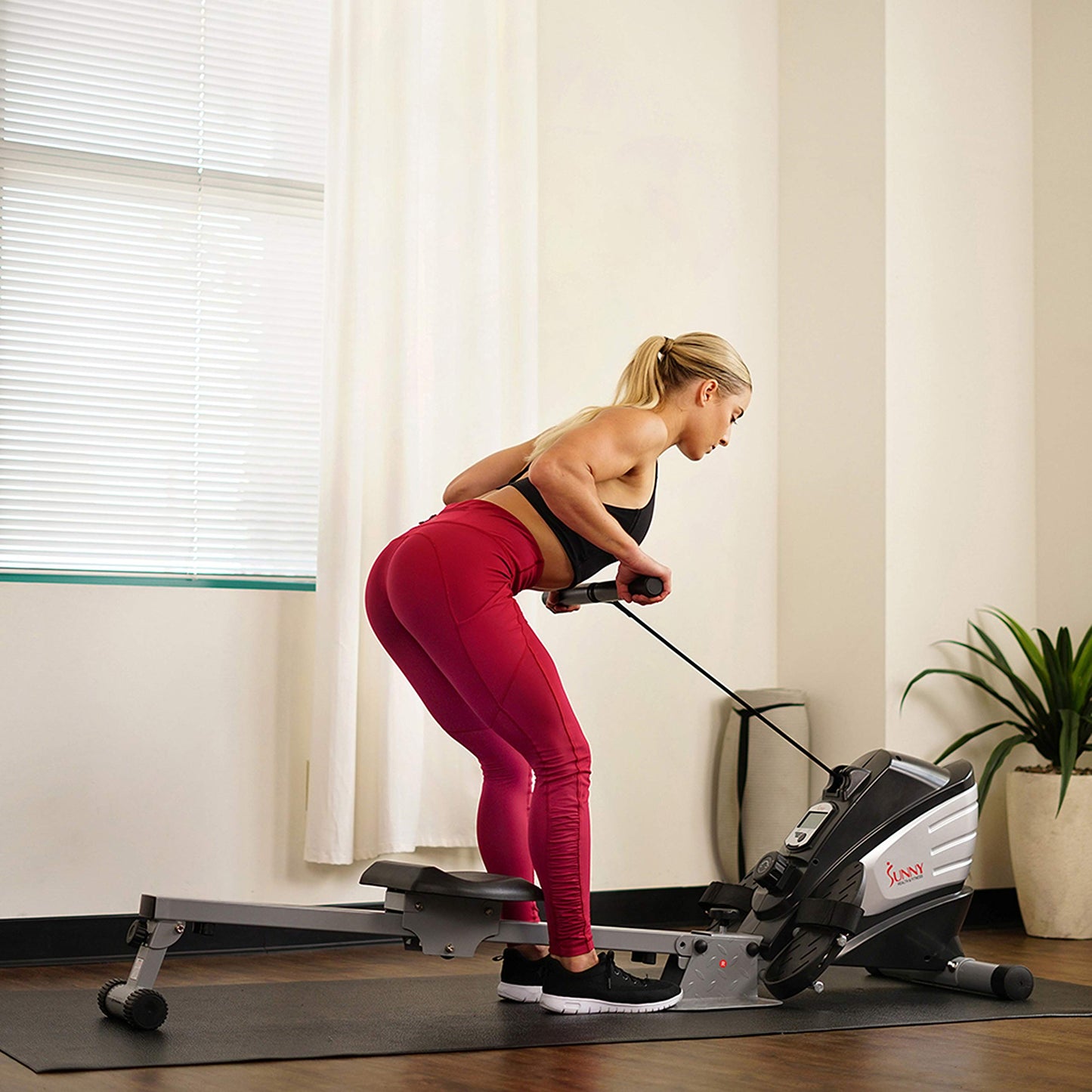 Sunny Health & Fitness Dual Function Magnetic Rowing Machine w/Digital Monitor, Multi-Exercise Step Plates, 275 LB Max Weight and Foldable - SF-RW5622 (Steel)