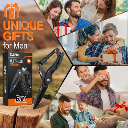 Stocking Stuffers for Men Adults, 6 in 1 Multitool Carabiner with Pocket Knife, Christmas Gifts for Mens Him, Cool Gadgets for Men, Folding Knives, Bottle Opener, Window Breaker And Screwdriver