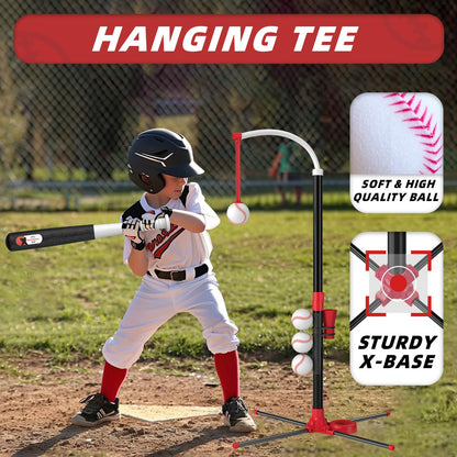 Wee Wonders 3-in-1 T Ball Set - Adjustable Height, Hanging Tee Ball Set with Automatic Pitching Machine/6 Balls/Retractable Bat, TBall Stand Suit for Outdoor, Sport Toys Gifts for Kids Boys Age 3+