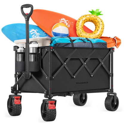 SONGMICS 40-Gallon Collaspible Wagon, Wagons Carts Foldable, for Camping Garden Outdoor, with Handle, Holds up to 330 lb, 4 Removable Wheels, Space-Saving, Ink Black UGFW115B01