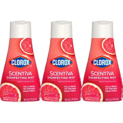Clorox Scentiva Disinfecting Mist, Grapefruit and Orange Blossom, Refill, 16 Fl Oz Each, Pack of 3