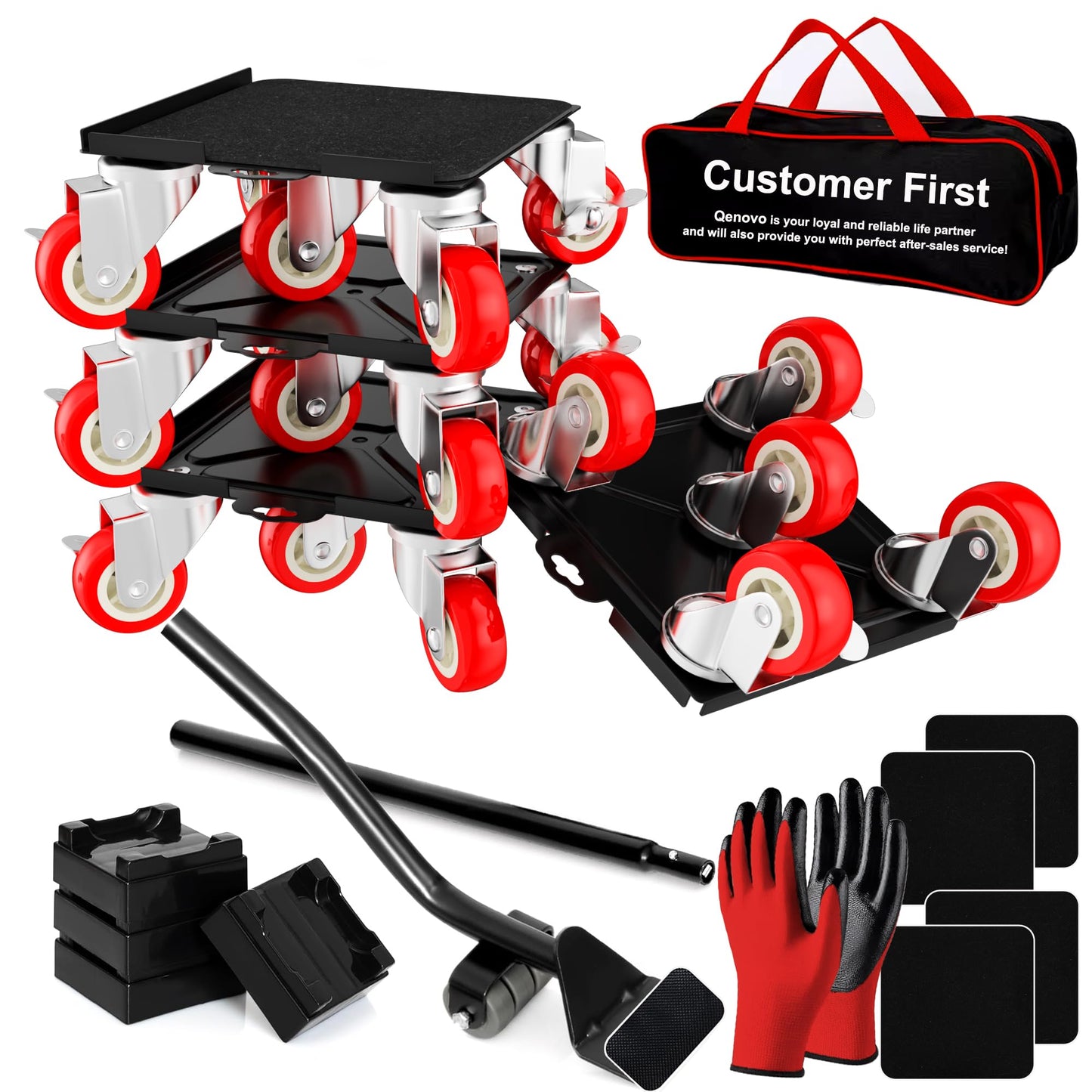 Qenovo Furniture Dolly Set 5 Wheels Heavy Duty, Furniture Movers with Silent Rubber Wheels, 360° Rotation with Brake, 1400Lbs Load Capacity, Furniture Lifter for Easy Moving Large Furniture.