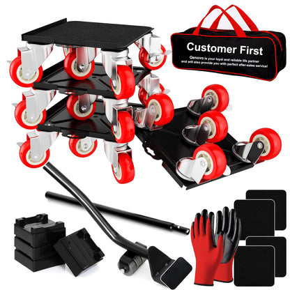 Qenovo Furniture Dolly Set 5 Wheels Heavy Duty, Furniture Movers with Silent Rubber Wheels, 360° Rotation with Brake, 1400Lbs Load Capacity, Furniture Lifter for Easy Moving Large Furniture.