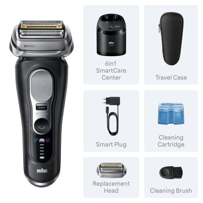 Braun Series 9 PRO+ Electric Shaver, Pro SensoAdapt, 6in1 SmartCare Center, Wet & Dry Razor, 9660CCPS, Black