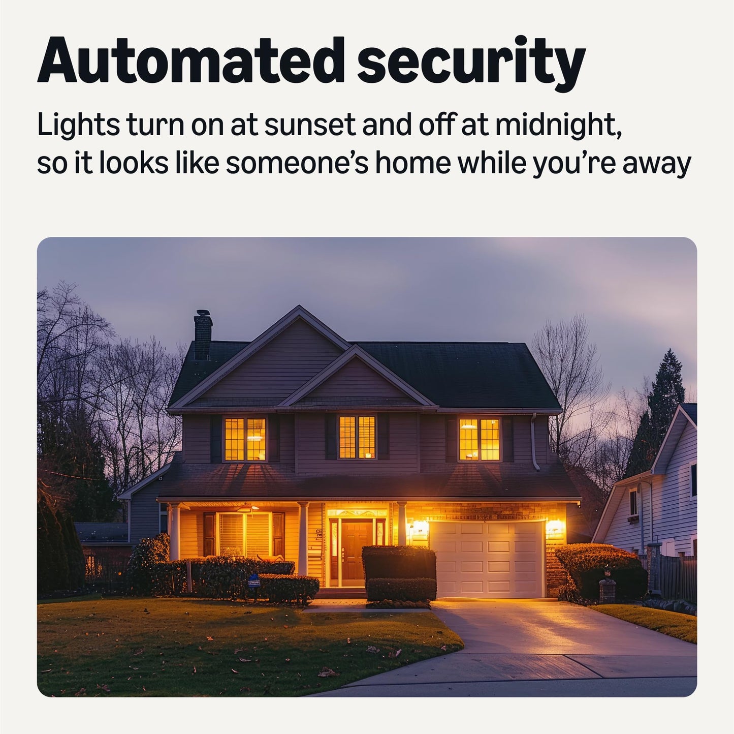 Amazon Basics Smart Indoor LED Light Bulb, Sunset-to-Midnight Activated, Works with Alexa Only, Tunable White, 7.5 W, 4-Pack