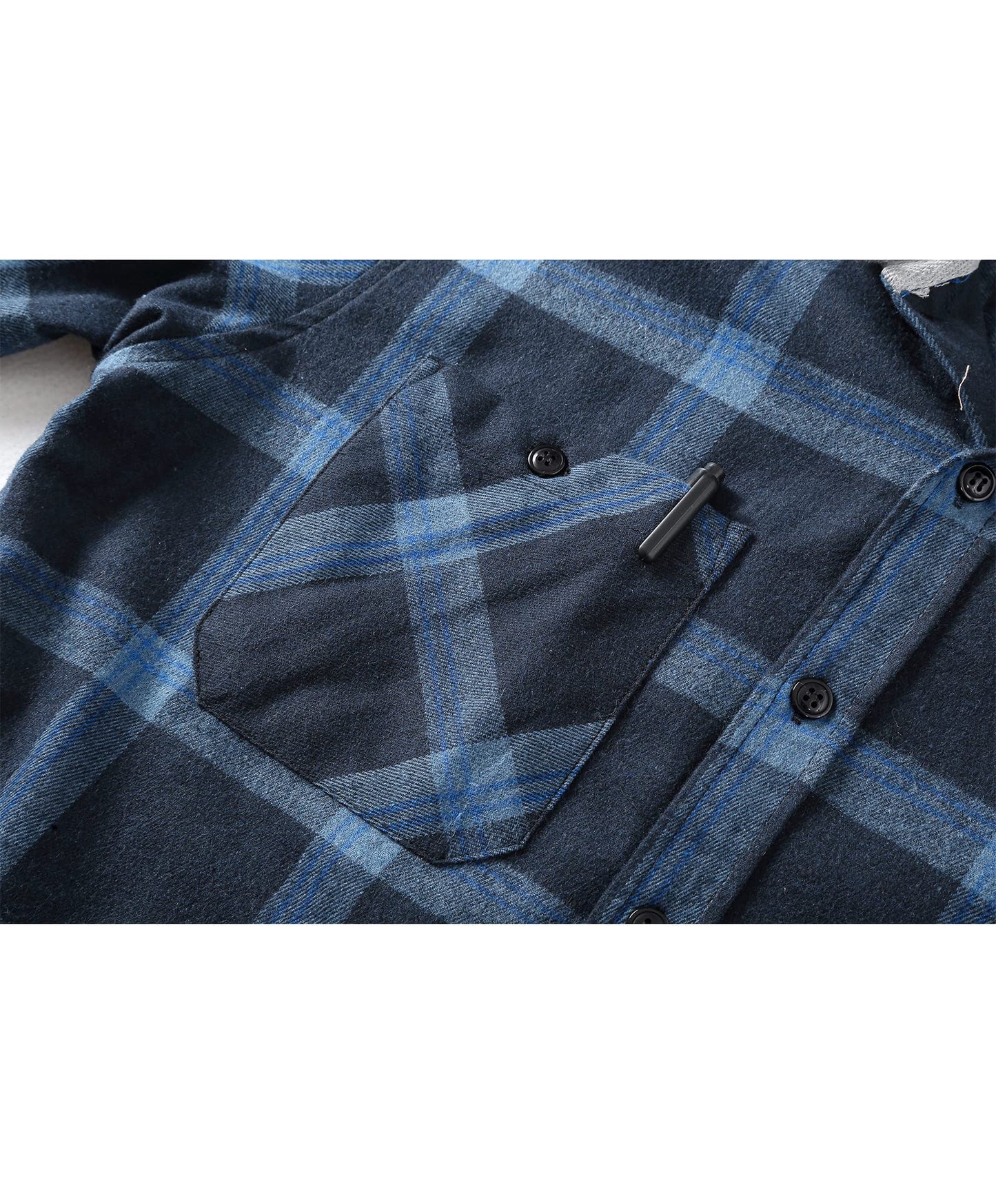 SCODI Mens Flannel Hoodie Shirt Casual Button Down Plaid Jacket Shirts Stylish Long Sleeve Shirts with Pocket Navy X-Large
