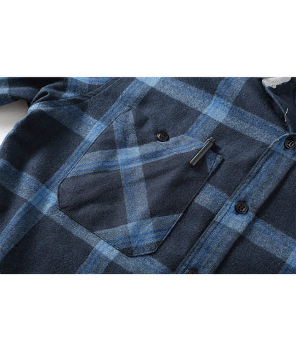 SCODI Mens Flannel Hoodie Shirt Casual Button Down Plaid Jacket Shirts Stylish Long Sleeve Shirts with Pocket Navy X-Large
