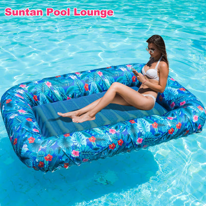 FindUWill Inflatable Pool Floats Adult - 72" X 49" Extra Large Fabric - Covered Pool Float Lounger for Adults, Heavy Duty Pool Raft Floaties for Party Summer Water Beach Lake (Blue)