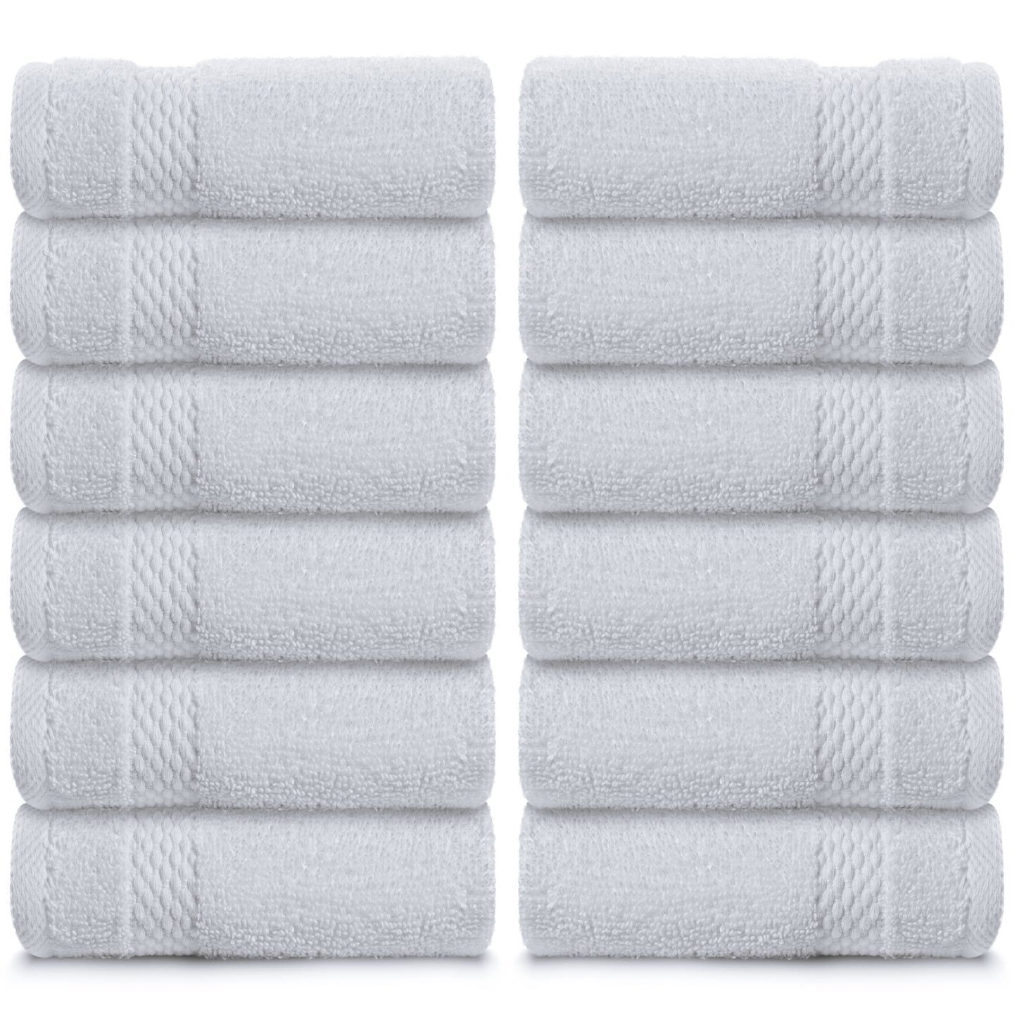 WhiteClassic Luxury Cotton Washcloths - Large Hotel Spa Bathroom Face Towel | 12 Pack | White