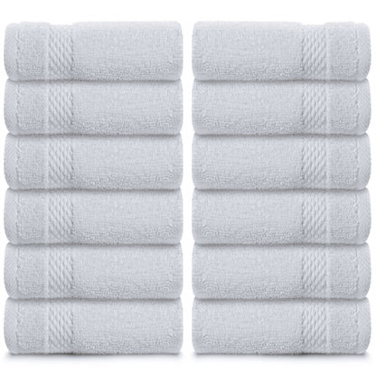 WhiteClassic Luxury Cotton Washcloths - Large Hotel Spa Bathroom Face Towel | 12 Pack | White