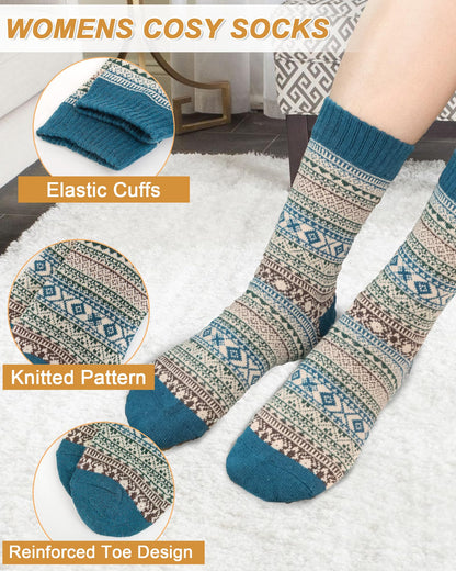 Senker Fashion Wool Socks for Women, Stocking Stuffers Christmas Gifts for Women Mom Her Boot Warm Crew Sock for Winter