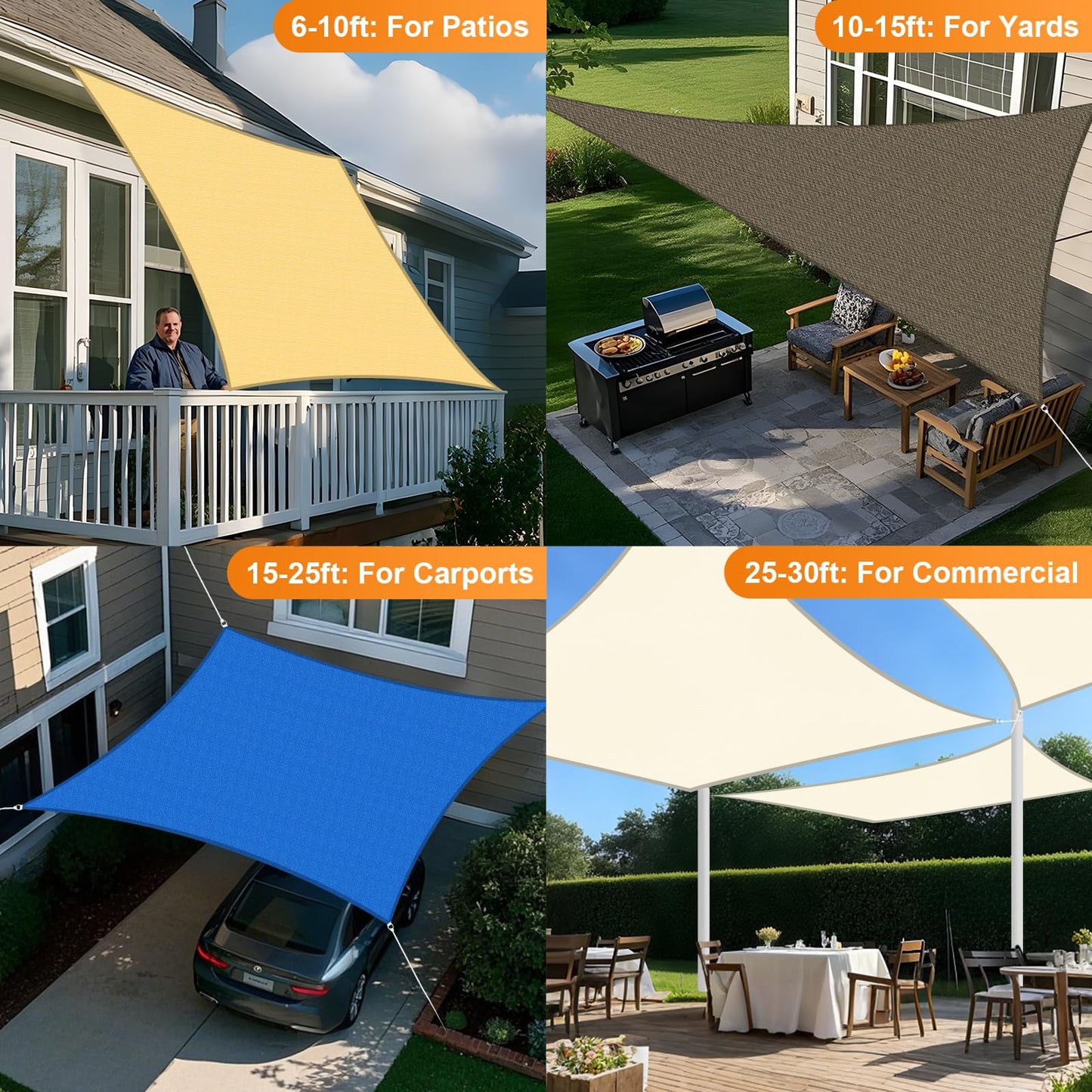 Artpuch Sun Shade Sail, 10'x10' Light Grey Rectangle, Curved Edged Commercial Grade 185GSM Permeable Outdoor Shade Cloth for Deck, Backyard, Patio (Custom Sizes Made)